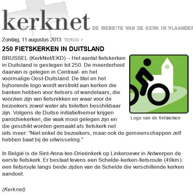 ANNA3 in de pers | 14 augustus 2013 | Kerknet | 250 fietskerken in Duitsland